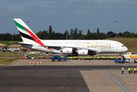 A6-EDE @ EGBB - To celebrate the 70th Aniversary of Birmingham Airport and the opening of the new International Terminal - Emirates replaced their normal B777 with an A380 Airbus on the EK39 Service - the first A380 aircraft to land at Birmingham International - by Terry Fletcher