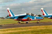 E107 @ MHZ - Alpha Jet number six of the Patrouille de France aerobatic display team which was present at the 1989 Mildenhall Air Fete. - by Peter Nicholson