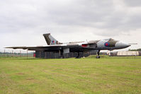 XM597 @ E. FORTUNE - Avro Vulcan B.2, National Museum of Flight, East Fortune, UK, 1993. This aircraft lost its refuelling nozzle during a refuel with a Victor tanker after participation in the Falklands conflict. It was forced to divert to Galeao Air Force Base in Brazil. - by Malcolm Clarke