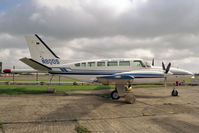 N80DS @ EGTC - Cessna 404 Titan at Cranfield Airport, UK. Aero Service was a Geophysical Service company, conducting aeromagnetic surveys. The 'tail stinger' housed a magnetometer that made observations of the earth's magnetic field. - by Malcolm Clarke