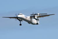 G-JECF @ EGNT - Bombardier DHC-8-402Q Dash 8 on approach to rwy 25 at Newcastle Airport, UK. - by Malcolm Clarke