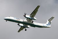 G-JECJ @ EGNT - Bombardier DHC-8-402Q Dash 8 on approach to rwy 25 at Newcastle Airport, UK. - by Malcolm Clarke
