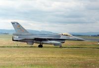 FA-132 @ EGQS - F-16A Falcon of Belgian Air Force awaiting clearance for take-off at Lossiemouth in the Summer of 1992. - by Peter Nicholson