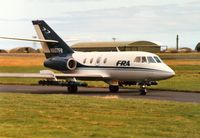 N907FR @ EGQS - Equipped with ECM jamming pods this Falcon 20DC of FRA sets out for another mission at Lossiemouth in September 1991. - by Peter Nicholson