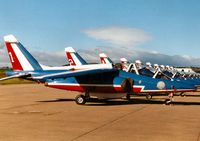 E140 @ EGQL - Lead aircraft of the Patrouille de France aerobatic display team at the 1991 RAF Leuchars Airshow. - by Peter Nicholson