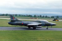 XF967 @ EGQS - Hunter T.8B of 237 Operational Conversion Unit taxying to the active runway at RAF Lossiemouth in May 1990. - by Peter Nicholson