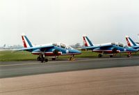 E92 @ MHZ - Aircraft number 7 of the Patrouille de France aerobatic display team which was present at the 1991 Mildenhall Air Fete. - by Peter Nicholson