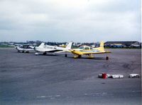 G-BAEJ @ EGMC - AA-5 with PA-32 G-ATRX  and C172 G-AROA alongside, Southend 1975 - by GeoffW