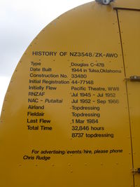 ZK-AWO @ N.A. - Intersting history detailed on rear of cockpit section - by magnaman