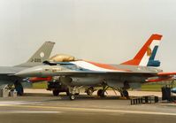 J-213 @ MHZ - F-16A Falcon of 322 Squadron Royal Netherlands Air Force on the flight-line at the 1992 Mildenhall Air Fete. - by Peter Nicholson