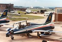 MM54536 @ EGVA - MB339A number 9 of the Italian Air Force's Frecce Tricolori display team on the flight-line at the 1987 Intnl Air Tattoo at RAF Fairford. - by Peter Nicholson