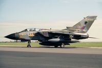 ZA375 @ EGXW - Panavia Tornado GR1 from 14 Sqn, Bruggen with markings celebrating 75 years of 14 Sqn. At RAF Waddington's Photocall 90. - by Malcolm Clarke