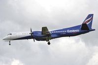 G-CERY @ EGNT - Saab 2000 on approach to Rwy 25 at Newcastle Airport in 2008. - by Malcolm Clarke