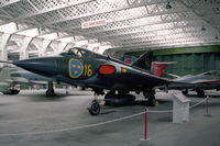 35075 @ EGSU - Saab J35A Draken at The imperial War Museum Duxford in 1986. Ex F16 wing of the Swedish AF. - by Malcolm Clarke