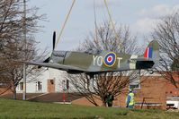 BM481 @ NONE - Supermarine 349 Spitfire F5 (replica).  Erected on a roundabout in 2007 at the site of the former RAF Thornaby. The markings on the port side commemorate 401 Sqn, RCAF. Those on the starboard side, PK651, code B-RAO, commemorate 608 Sqn, RAuxAF. - by Malcolm Clarke