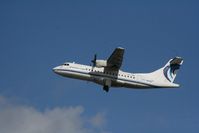 EI-CBK @ EGFF - EI-CBK ATR42 departing from Cardiff - by Pete Hughes