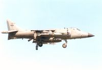 ZD612 @ EGQS - Sea Harrier FRS.1 of 801 Squadron landing at RAF Lossiemouth in May 1989. - by Peter Nicholson