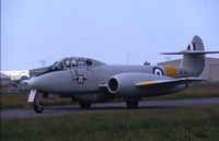 WF791 @ EGDA - Meteor of the RAF's Vintage Pair at a RAF Brawdy Air Show, Wales, UK in the early 1980's.  - by Roger Winser