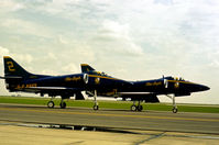 154177 @ HRL - Aircraft number 2 of the Blue Angels aerobatic display team taxying to the active runway at the 1978 Confederate Air Force's Airshow at Harlingen. - by Peter Nicholson