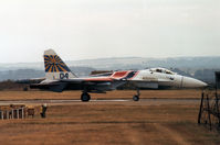 04 BLUE @ EGQL - Flanker B of the Russian Knights display team taxying at the 1991 RAF Leuchars Airshow. - by Peter Nicholson