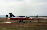 XX165 @ EGQS - Hawk T.1 of the Central Flying School preparing to depart from RAF Lossiemouth in the Summer of 1990. - by Peter Nicholson