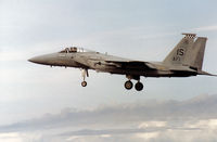 80-0046 @ EGQS - F-15C Eagle, callsign Eagle 1, of 57th Fighter Squadron at Keflavik landing at RAF Lossiemouyth in September 1992. - by Peter Nicholson