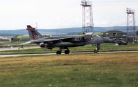 XX745 @ EGQS - Jaguar GR.1A of 16[R] Squadron taxying to the active runway at RAF Lossiemouth in September 1992. - by Peter Nicholson