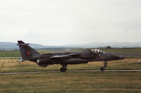 XX752 @ EGQS - Jaguar GR.1A, callsign Boxer 1, of 6 Squadron at RAF Coltishall taxying to the active runway at RAF Lossiemouth in September 1992. - by Peter Nicholson