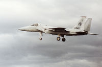 80-0042 @ EGQS - F-15C Eagle of 57th Fighter Squadron on final approach to RAF Lossiemouth in September 1992. - by Peter Nicholson