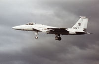 80-0047 @ EGQS - 57th Fighter Squadron F-15C Eagle from Keflavik on final approach to RAF Lossiemouth in September 1992. - by Peter Nicholson