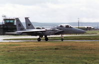 80-0057 @ EGQS - F-15D Eagle of Keflavik's 57th Fighter Squadron taxying to the active runway at RAF Lossiemouth in September 1992. - by Peter Nicholson