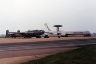 WL747 @ MHZ - Shackleton AEW.2 of 8 Squadron at RAF Lossiemouth on the flight-line at the 1991 Mildenhall Air Fete alongside the aircraft type which would later replace it in service with the RAF. - by Peter Nicholson