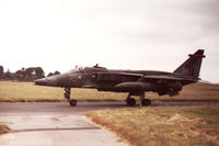 XX745 @ EGQS - Jaguar GR.1A of 16[R] Squadron taxying to the active runway at RAF Lossiemouth in the Summer of 1993. - by Peter Nicholson