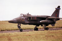 XX962 @ EGQS - Jaguar GR.1A of 6 Squadron at RAF Coltishall taxying to the active runway at RAF Lossiemouth in the Summer of 1993. - by Peter Nicholson