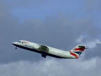 G-BZAT @ EDI - British airways RJ100 Departs runway 24 - by Mike stanners