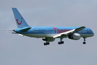 G-BYAN @ EGNT - Boeing 757-204 on finals to 07 at Newcastle Airport in May 2007. - by Malcolm Clarke