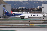 CC-CWF @ LAX - LAN Airlines CC-CWF being towed from the west remote gates to the Tom Bradley International Terminal. A Qantas A-380, VH-OQA, is in the background. - by Dean Heald