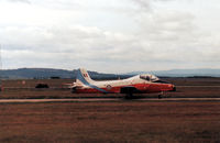 XW374 @ EGQS - Jet Provost T.5A of the Royal Air Force College Cranwell awaiting clearance to join the active runway at RAF Lossiemouth in the Summer of 1988. - by Peter Nicholson