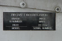 N948A @ LHD - Data Plate of 1951 Piper PA-22, c/n: 22-259