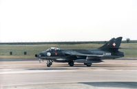 J-4022 @ EGDM - Hunter F.58 of the Patrouille Suisse display team lining up for take-off at the 1990 Boscombe Down Battle of Britain 50th Anniversary Airshow. - by Peter Nicholson