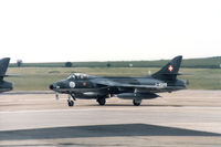 J-4028 @ EGDM - Hunter F.58 of the Patrouille Suisse aerobatic team preparing for take-off at the 1990 Boscombe Down Battle of Britain 50th Anniversary Airshow. - by Peter Nicholson