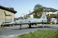 J-3002 @ LSMJ - A common scene during the Wiederholungskurs at Turtmann: while the Tigers cross the main street of the Turtmann village the paintwork in the background goes on as normal.