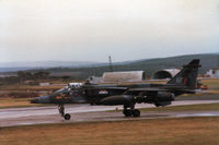 XZ383 @ EGQS - Jaguar GR.1 of 14 Squadron joining the active runway at RAF Lossiemouth in September 1984. - by Peter Nicholson