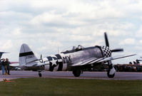 N47DD @ MHZ - P-47D Thunderbolt 45-49192 flown as 42-26671 No Guts No Glory of 82nd Fighter Squadron at the 1986 RAF Mildenhall Air Fete with regn NX47DD. - by Peter Nicholson