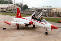 4005 @ EGVA - NF-5B Freedom Fighter, callsign Turkish Air Force 005, of the Turkish Stars display team on the flight-line at the 1997 Intnl Air Ttatoo at RAF Fairford. - by Peter Nicholson