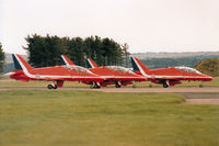 XX252 @ EGQL - Quartet of the Red Arrows aerobatic display team preparing to launch into their display at the 1988 RAF Leuchars Airshow. - by Peter Nicholson
