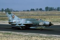 407 @ LBPG - One of the many MiG-21s flying during Co-operative Key 2001. To avoid double serials within the Bulgarian serial system this MiG-21 was reserialled 427 by 2004. - by Joop de Groot