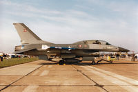 ET-615 @ MHZ - F-16B of Eskradille 730 Royal Danish Air Force, but operated by 727 Eskradille and before Mid-Life Update, on display at the 1996 RAF Mildenhall Air Fete. - by Peter Nicholson