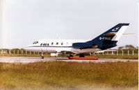 G-FRAE @ EGQS - Target-towing equipped Falcon 20 of FRA preparing for take-off on Runway 05 at RAF Lossiemouth for a mission during the 1998 Joint Maritime Course. - by Peter Nicholson