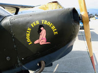 N1252 @ KWVI - Close-up of nose art on 1942 Stinson L-5 USAAC cs 42-98196 Lookin Fer Trouble @ Watsonville, CA - by Steve Nation
